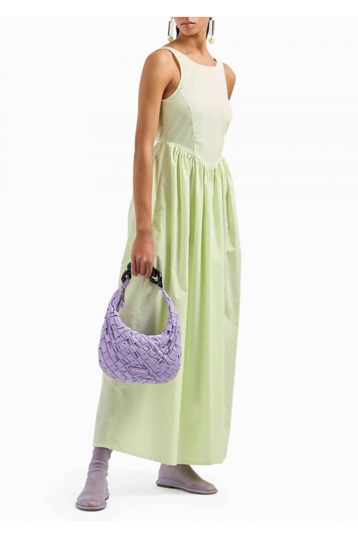 LONG, FULL-SKIRTED POPLIN DRESS WITH GATHERED WAISTt