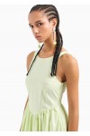 LONG, FULL-SKIRTED POPLIN DRESS WITH GATHERED WAISTt
