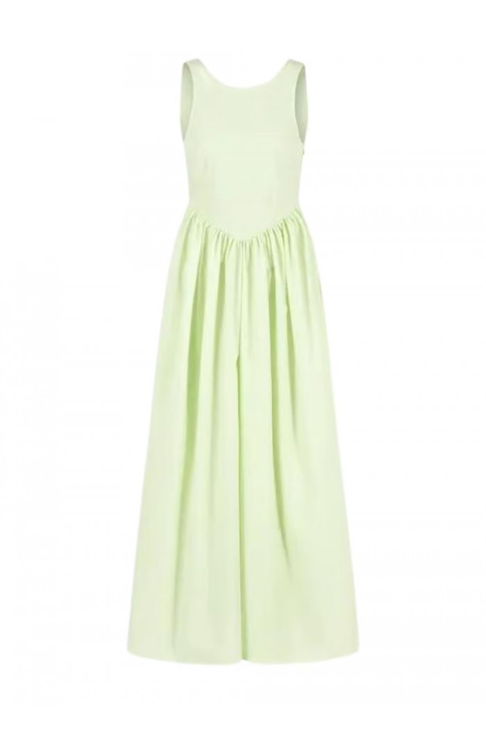 LONG, FULL-SKIRTED POPLIN DRESS WITH GATHERED WAISTt