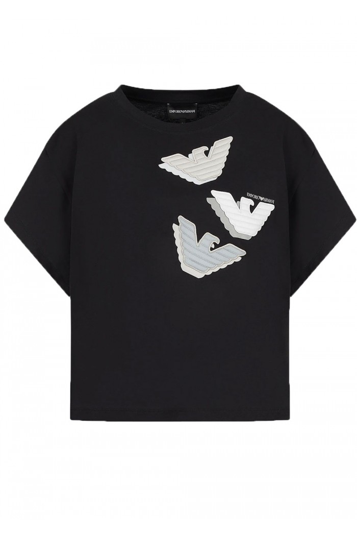 ORGANIC JERSEY T-SHIRT WITH EAGLE PATCH BLACK