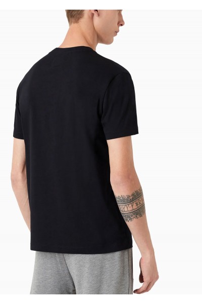 JERSEY T-SHIRT WITH LOGO PRINT NAVY BLUE