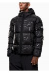 Padded hooded jacket with all-over logo print