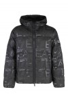 Padded hooded jacket with all-over logo print