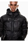 Padded hooded jacket with all-over logo print