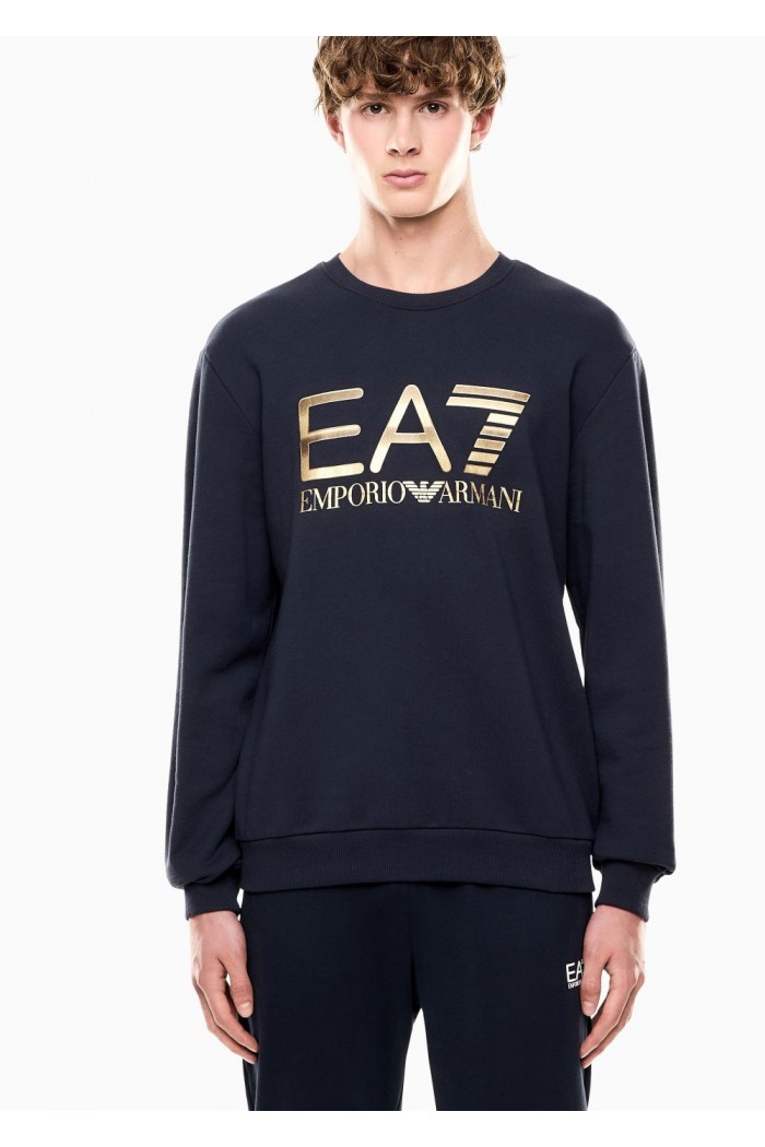 Stretch-cotton crew-neck sweatshirt with oversized logo