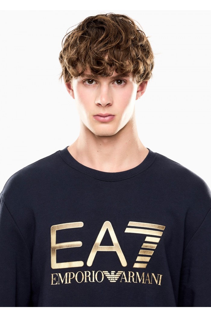Stretch-cotton crew-neck sweatshirt with oversized logo
