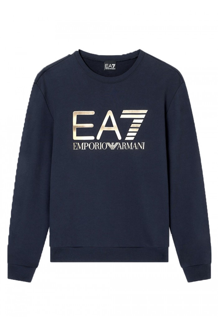 Stretch-cotton crew-neck sweatshirt with oversized logo