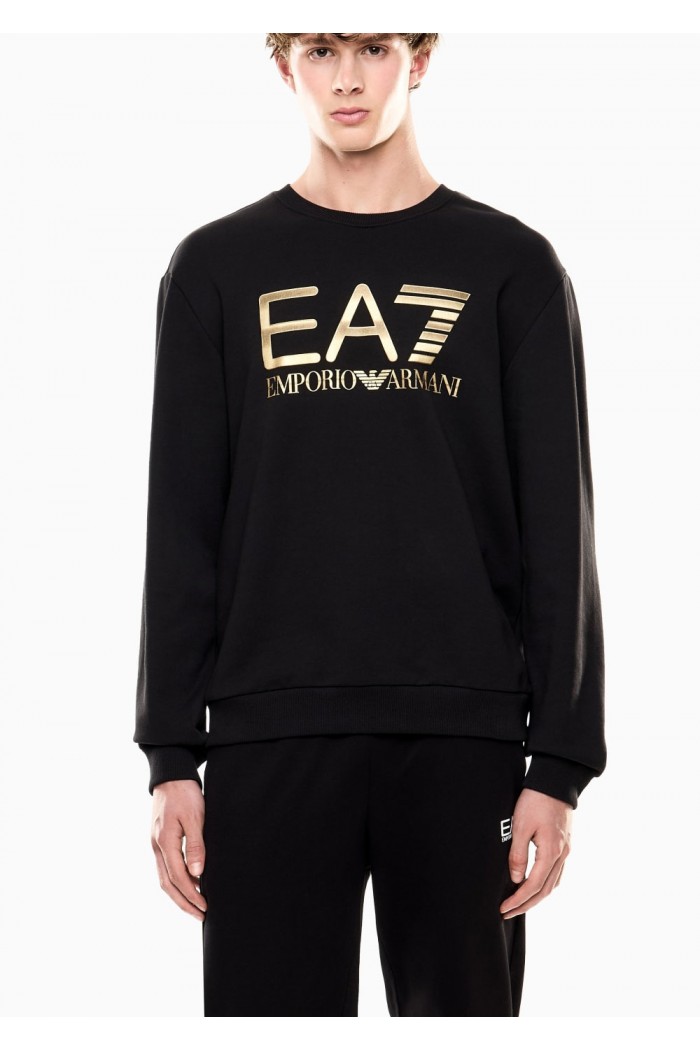 Stretch-cotton crew-neck sweatshirt with oversized logo