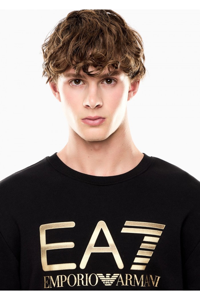Stretch-cotton crew-neck sweatshirt with oversized logo