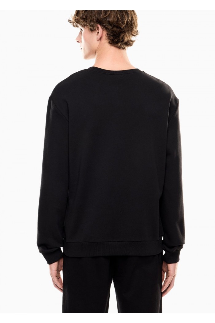 Stretch-cotton crew-neck sweatshirt with oversized logo