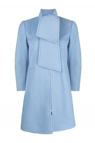 BOUCLE EFFECT FABRIC ZIP UP COAT WITH FOULARD COLLAR 