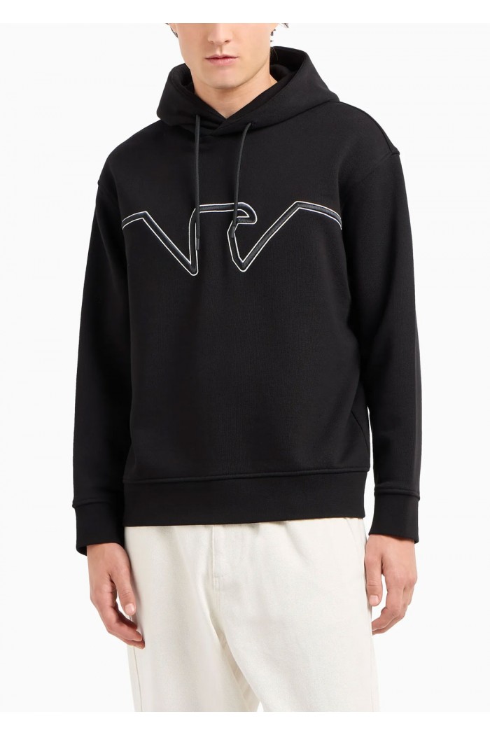 Hooded jersey sweatshirt with embossed domed logo