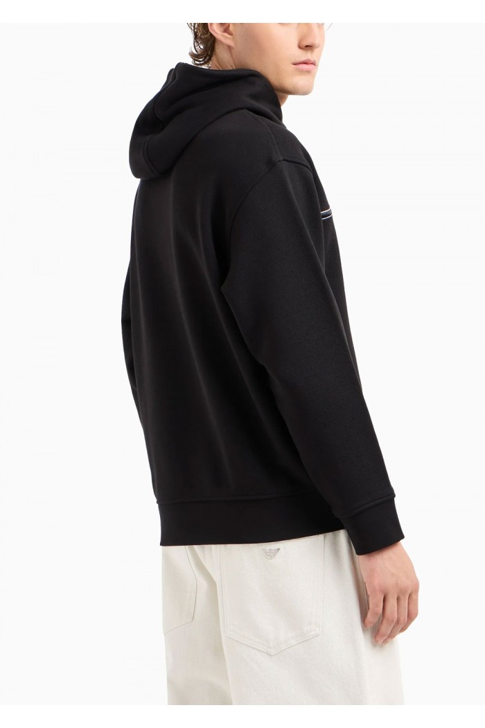 Hooded jersey sweatshirt with embossed domed logo
