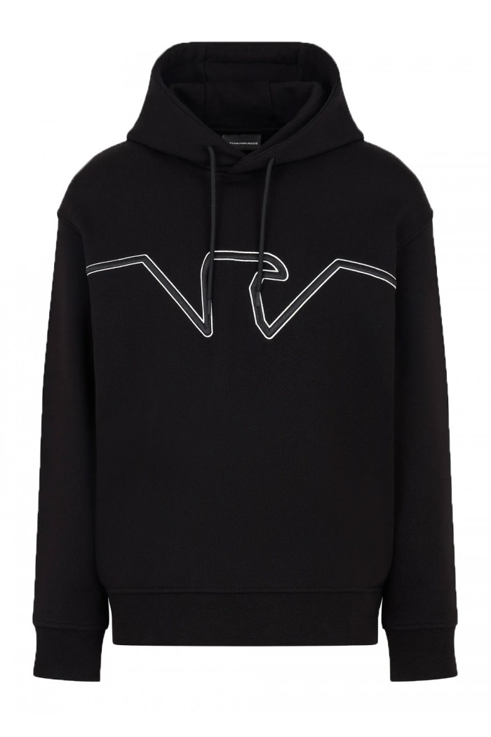 Hooded jersey sweatshirt with embossed domed logo