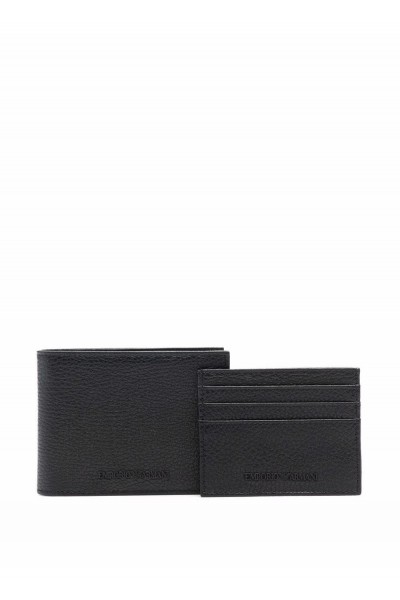 Gift box with wallet and card holder in tumbled leather