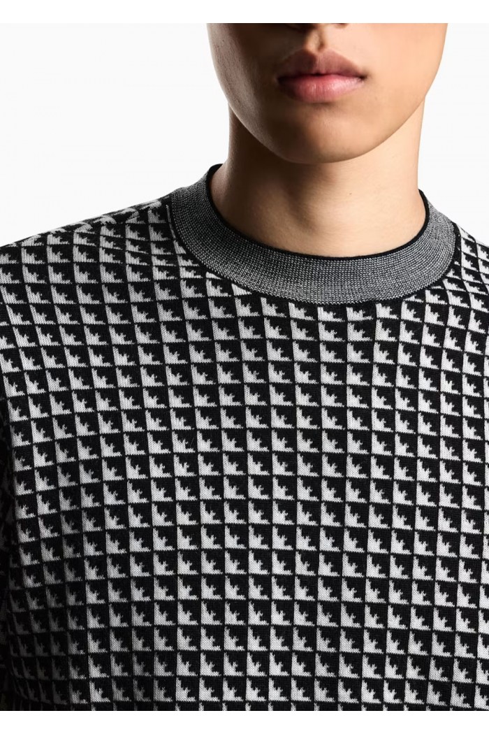 Jacquard virgin-wool jumper with repeated eagle motif