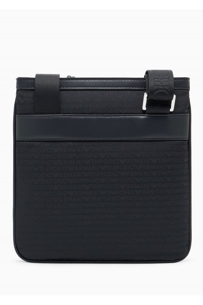 Nylon flat shoulder bag with monogram lettering