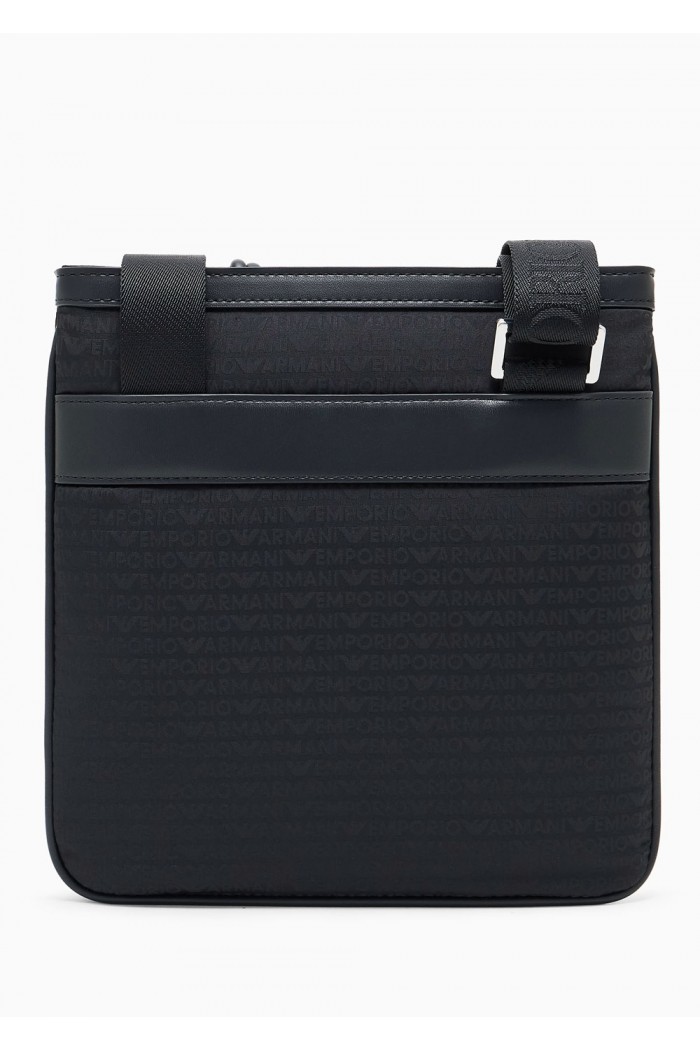 Nylon flat shoulder bag with monogram lettering