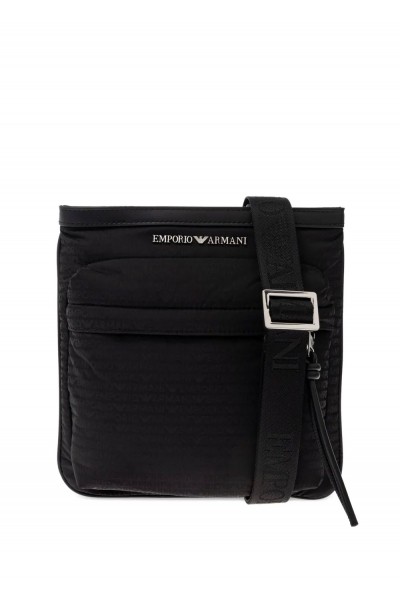 Nylon flat shoulder bag with monogram lettering