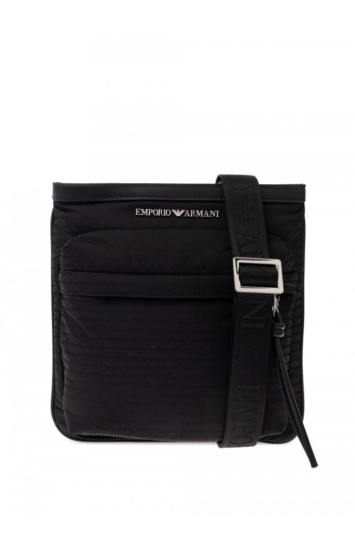 Nylon flat shoulder bag with monogram lettering