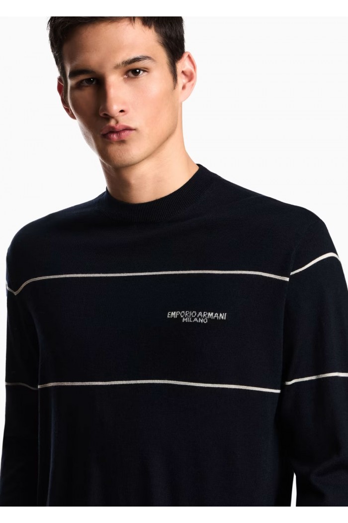 Virgin-wool jumper with jacquard logo