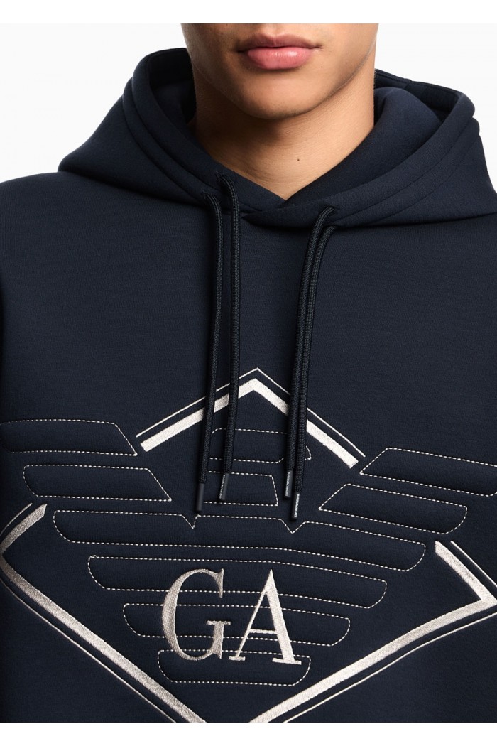 Double-jersey hooded sweatshirt with oversized eagle embroidery Double-jersey hooded sweatshirt with oversized eagle embroidery