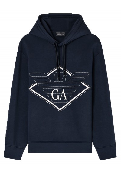 Double-jersey hooded sweatshirt with oversized eagle embroidery Double-jersey hooded sweatshirt with oversized eagle embroidery