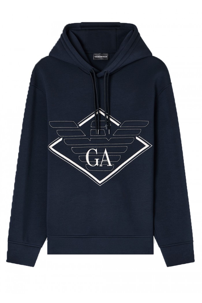 Double-jersey hooded sweatshirt with oversized eagle embroidery Double-jersey hooded sweatshirt with oversized eagle embroidery