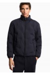 Full-zip nylon down jacket with inlaid all-over micro eagles blue