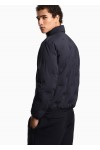 Full-zip nylon down jacket with inlaid all-over micro eagles blue