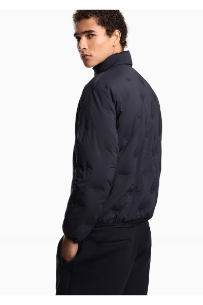 Full-zip nylon down jacket with inlaid all-over micro eagles blue