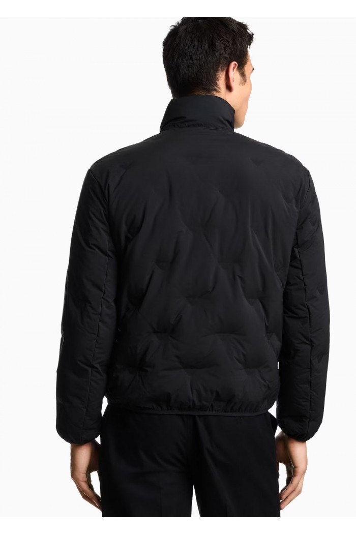 Full-zip nylon down jacket with inlaid all-over micro eagles black