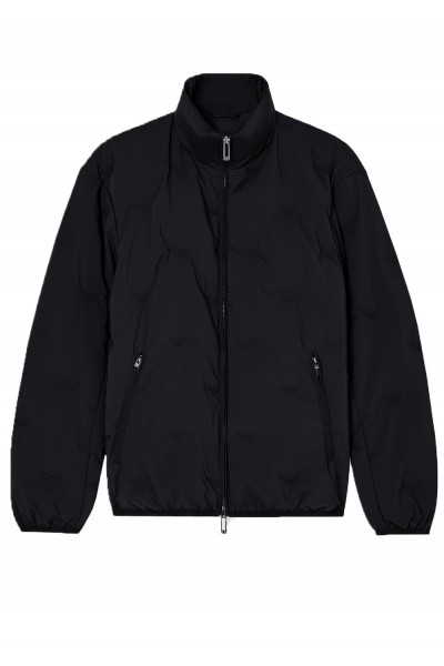 Full-zip nylon down jacket with inlaid all-over micro eagles black