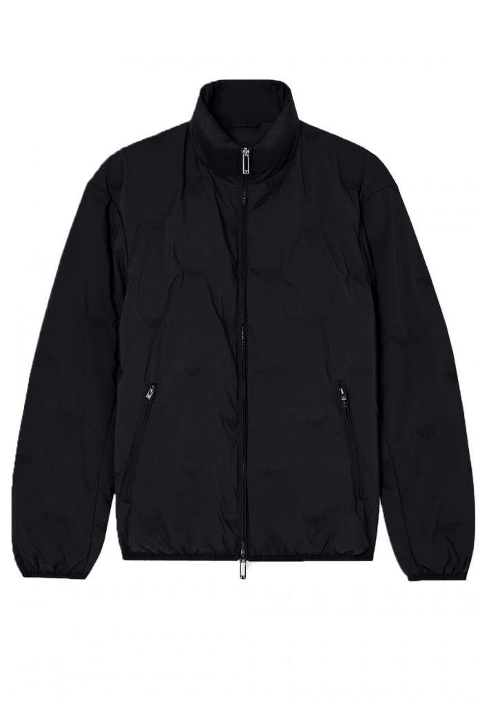 Full-zip nylon down jacket with inlaid all-over micro eagles black