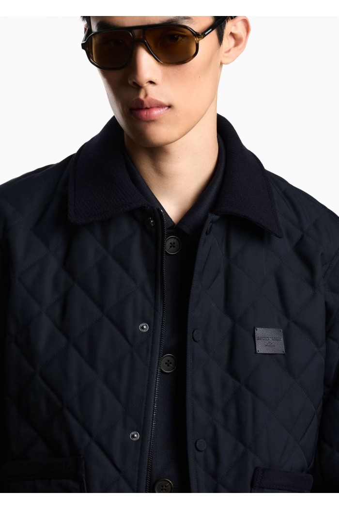Quilted nylon blouson with flannel details
