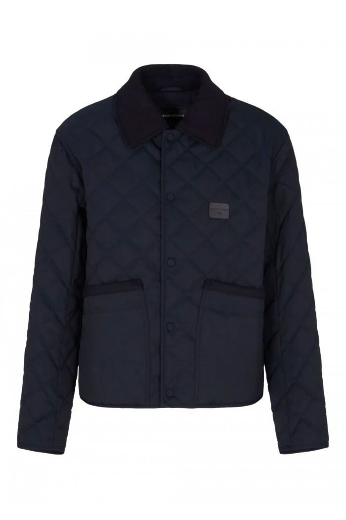 Quilted nylon blouson with flannel details