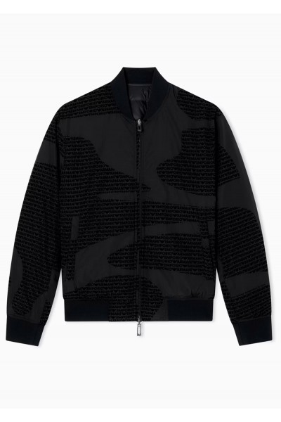 Reversible nylon blouson with flocked logo lettering