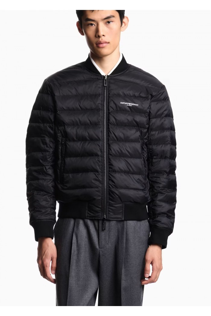 Reversible nylon blouson with flocked logo lettering