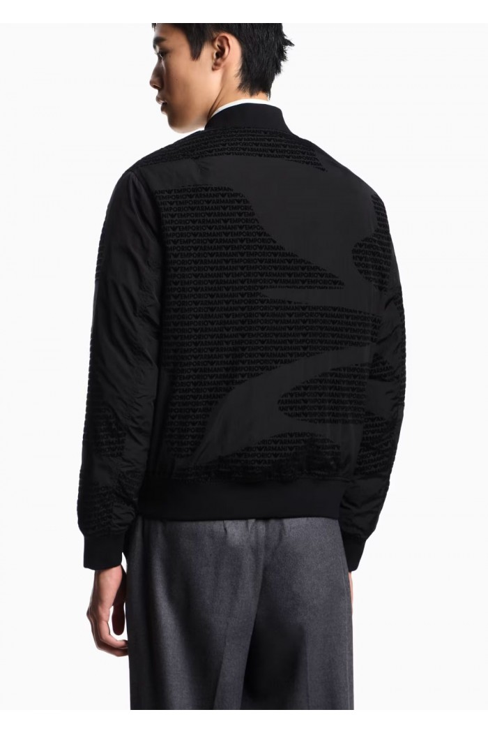 Reversible nylon blouson with flocked logo lettering