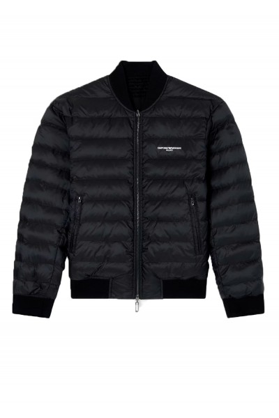 Reversible nylon blouson with flocked logo lettering