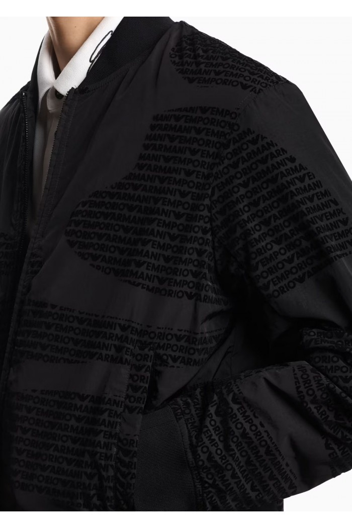 Reversible nylon blouson with flocked logo lettering