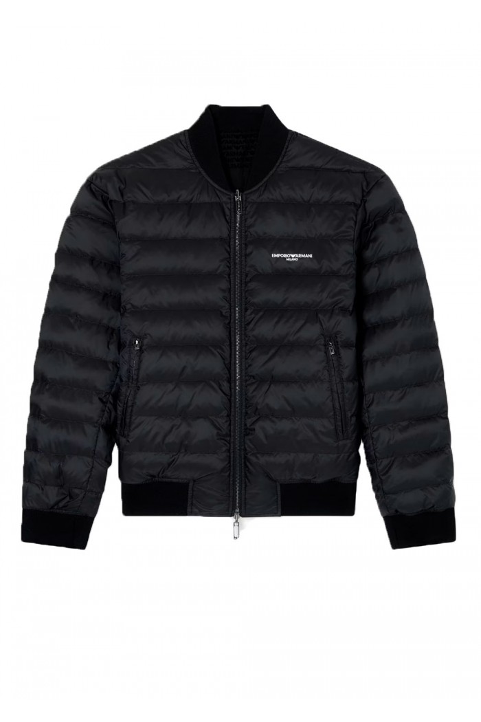 Reversible nylon blouson with flocked logo lettering