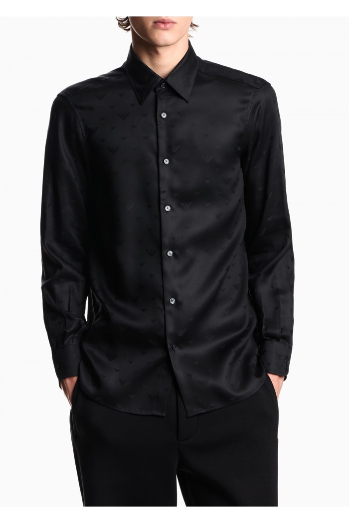 Jacquard Lyocell shirt with all-over eagles