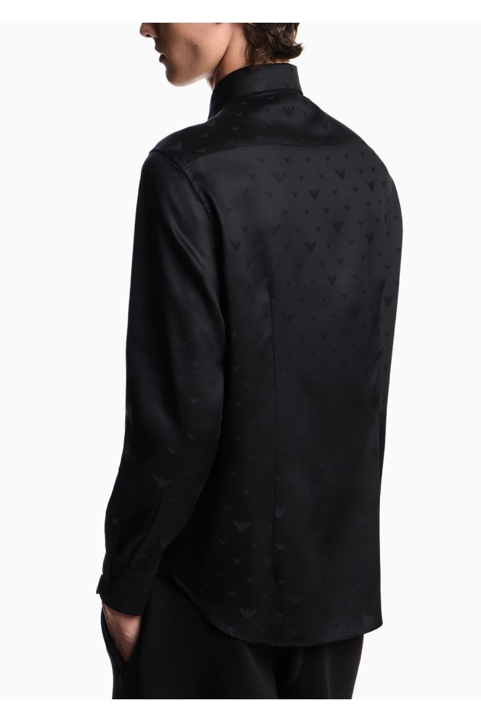 Jacquard Lyocell shirt with all-over eagles