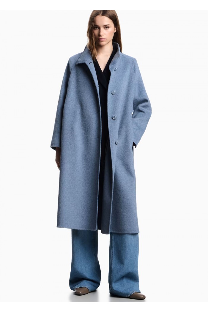 Mock-neck wool-blend coat with matching belt