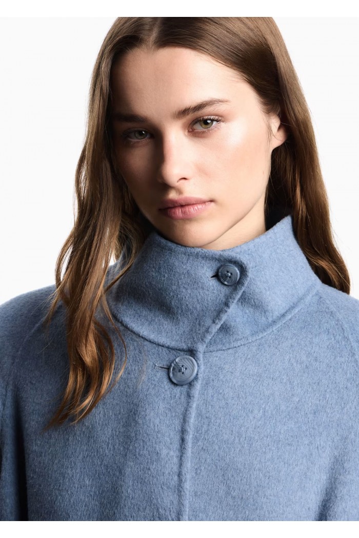 Mock-neck wool-blend coat with matching belt