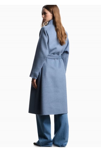 Mock-neck wool-blend coat with matching belt