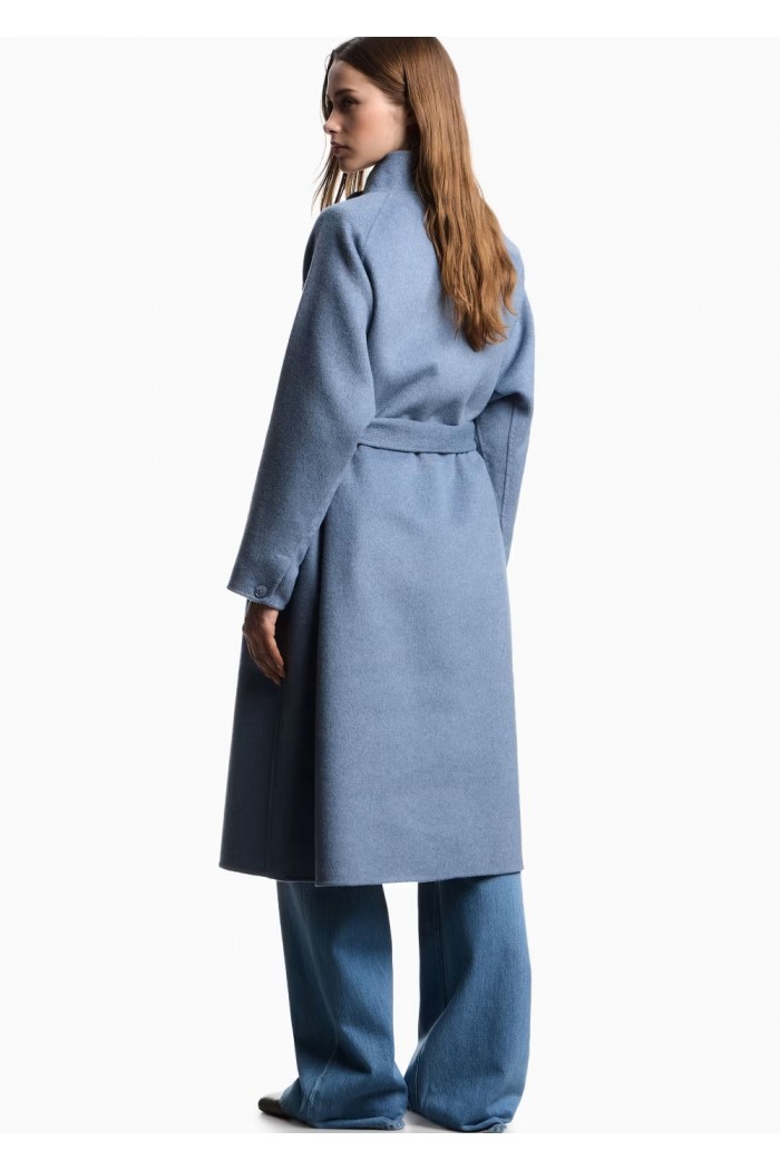 Mock-neck wool-blend coat with matching belt
