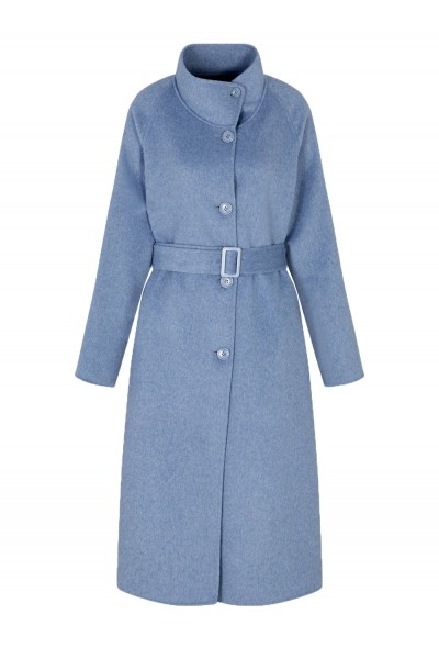 Mock-neck wool-blend coat with matching belt