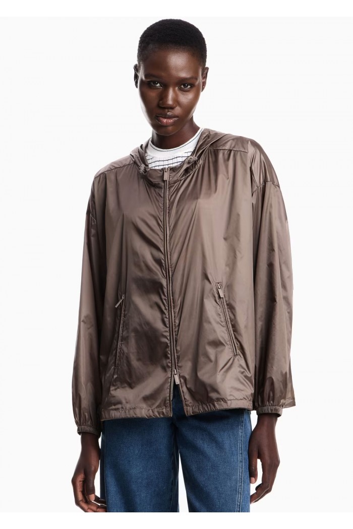 Water-repellent nylon hooded blouson